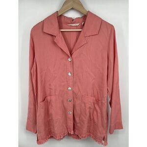 Soft Surroundings Shirt Jacket Size Medium Button Coral Pockets Raw Hem